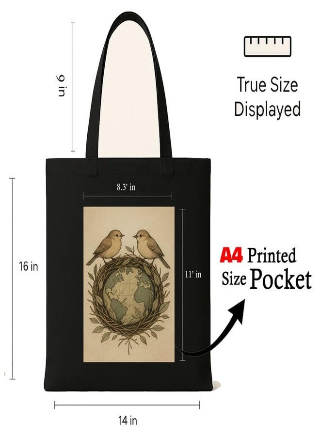 Megrok Indian Wildlife Tote Bag for Women | Front A4 Size Printed Pocket | 16x14 Inch Endangered Species Cotton Bag | Animal Lover's Must-Have - Image 4