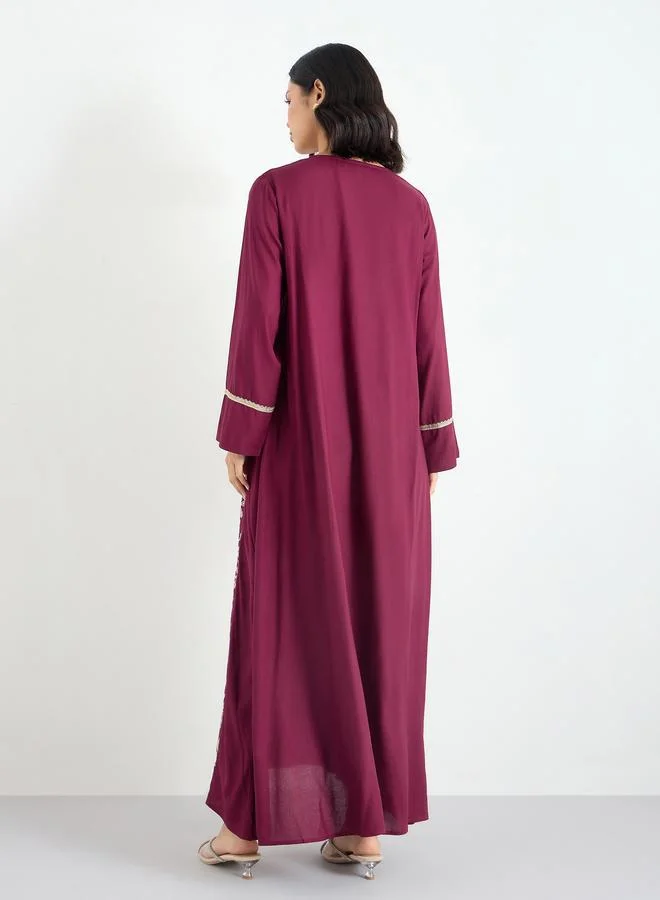 Amirah  Amirah Maroon Embroidered A-Line Jalabiya for Women | Best Price UAE