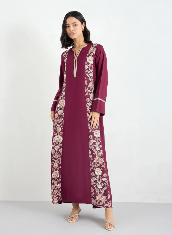 Amirah  Amirah Maroon Embroidered A-Line Jalabiya for Women | Best Price UAE