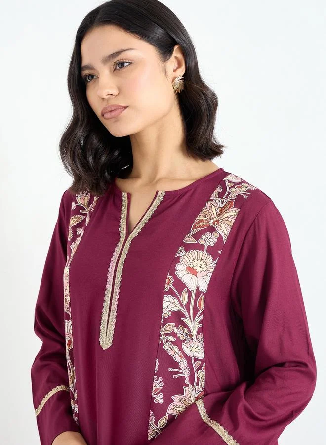 Amirah  Amirah Maroon Embroidered A-Line Jalabiya for Women | Best Price UAE