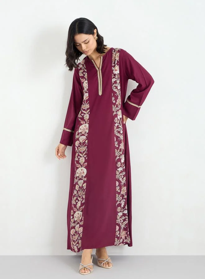 Amirah Amirah Maroon Embroidered A-Line Jalabiya