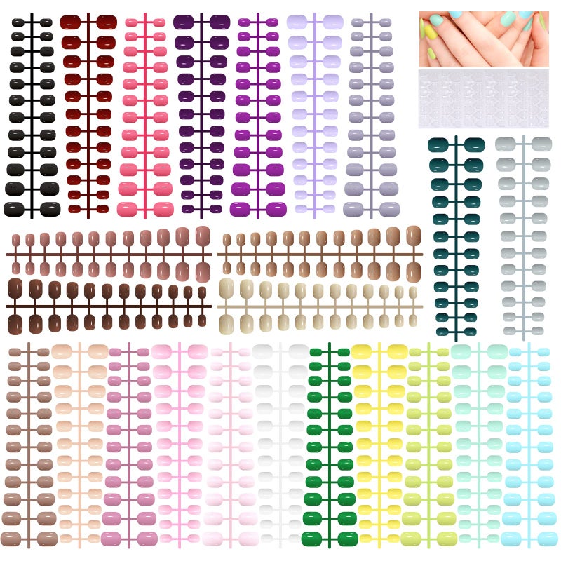 576 Pieces Kids Short Glossy Press on Nails TOROKOM Children False Nails 24 Colors Glossy Acrylic Nails Art Tip for Kids Short Square Full Cover Fake Nails for Women Girls