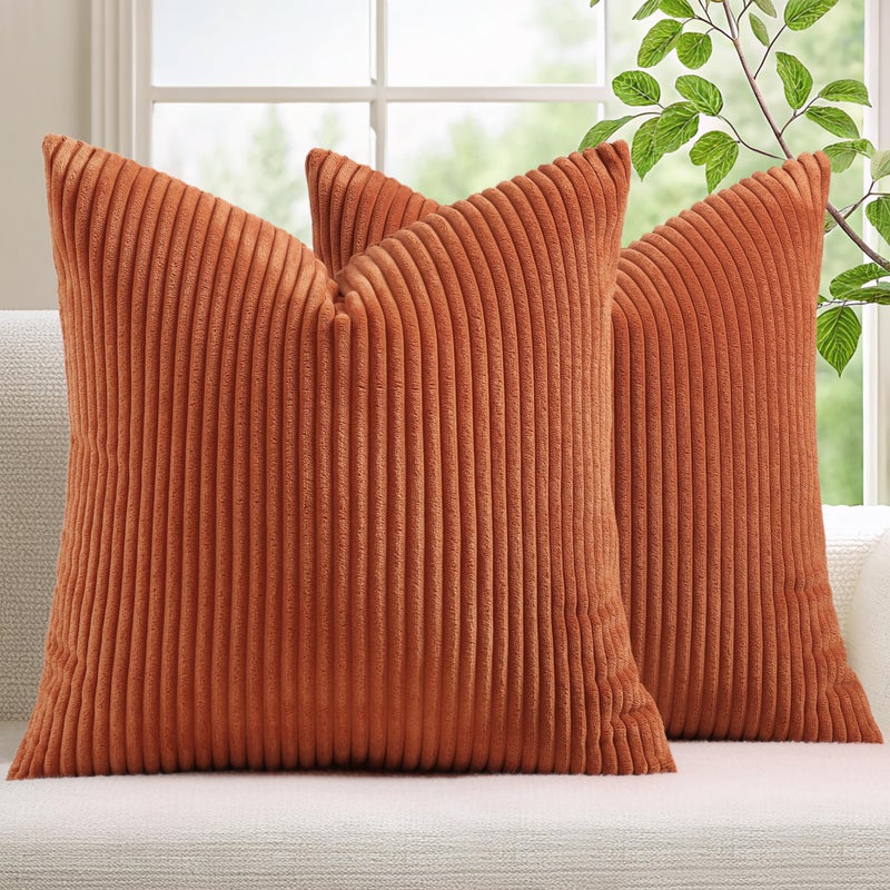 Mecatny Corduroy Fall Decorative Throw Pillow Covers 16x16 Set of 2 for Sofa Living Room Soft Burnt Orange Neutral Boho Couch Pillow Covers for Home Decor Rust - Image 2