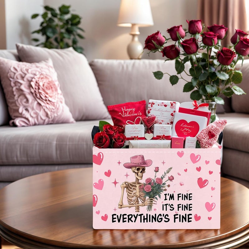 SETAMA Valentine's Day Basket Gift for Empty Cute Heart Large Storage Bin for Kid and Baby Room Décor (Pink Rose Skull Heart) - Image 4
