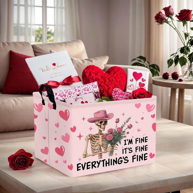 SETAMA Valentine's Day Basket Gift for Empty Cute Heart Large Storage Bin for Kid and Baby Room Décor (Pink Rose Skull Heart) - Image 5