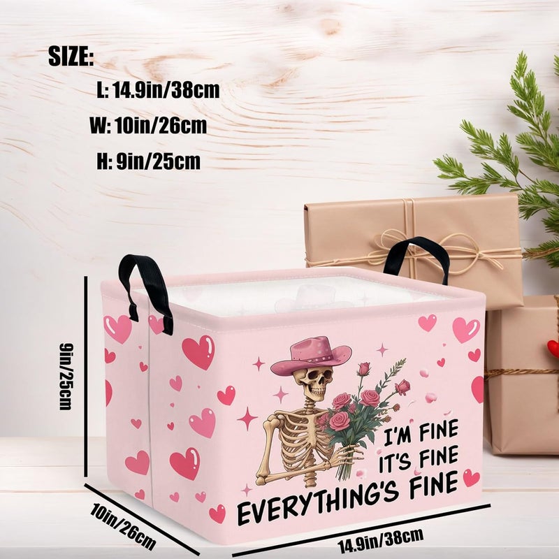 SETAMA Valentine's Day Basket Gift for Empty Cute Heart Large Storage Bin for Kid and Baby Room Décor (Pink Rose Skull Heart) - Image 3