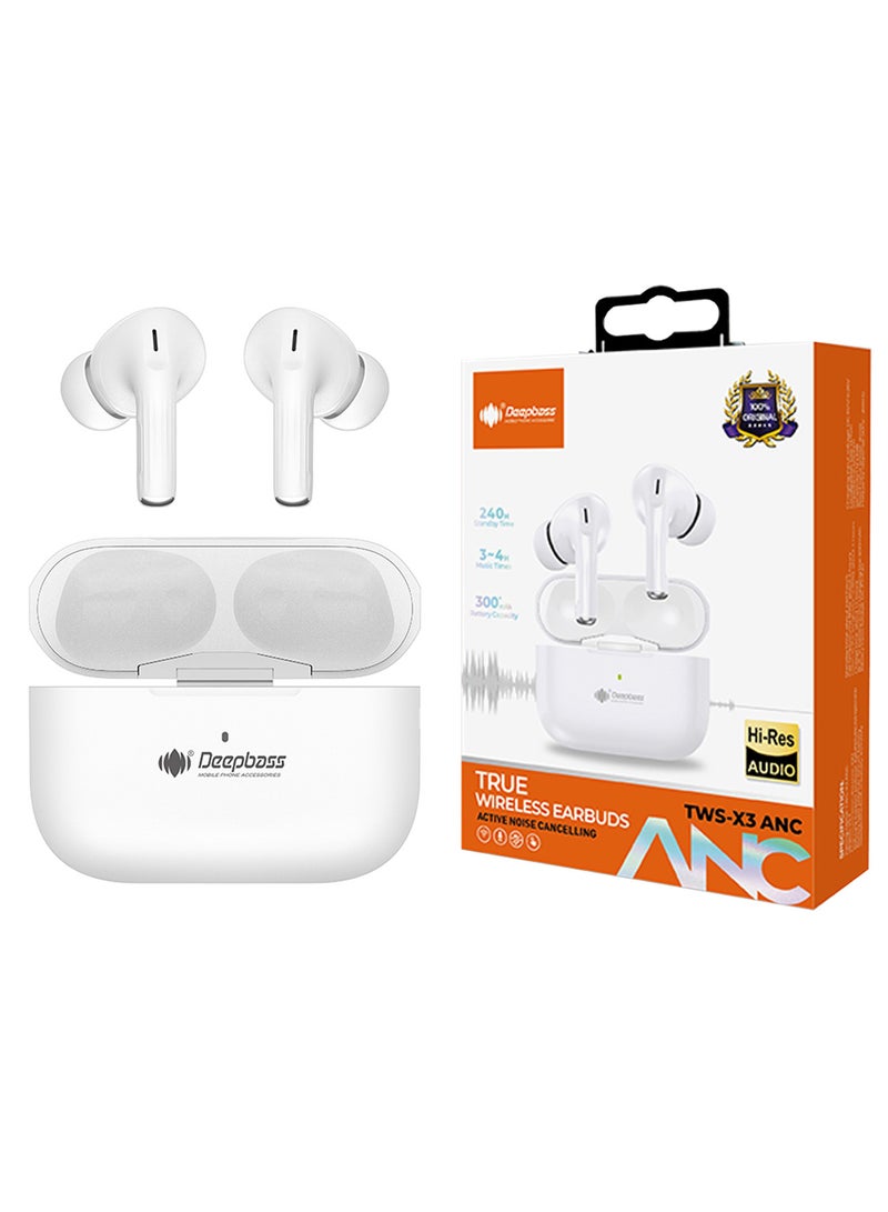 Deepbass TWS-X3 ANC: Hi-Res Audio Wireless Earbuds | Dual 9mm Drivers | 30H Playtime | Active Noise Cancelling - White - Image 2