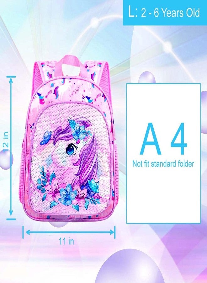 KLFVB Toddler Backpack for Girls,Cute Unicorn Bookbag for Little Kids,12” Sequin Kindergarten Preschool Schoolbag - Image 4