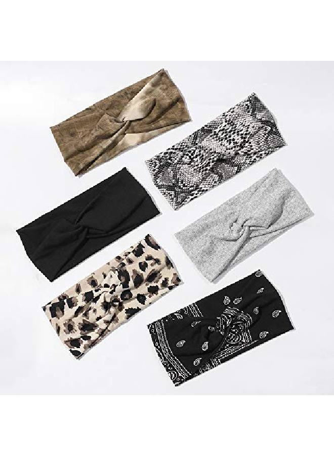 Artilady 6 Pack Wide Boho Headbands For Women Soft Yoga Elastic Hair Bands For Girls Workout Running Sport Headwrap Nonslip Breathable (Printed) - Image 2