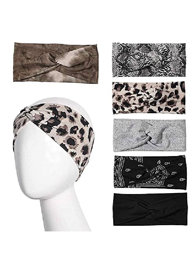 Artilady 6 Pack Wide Boho Headbands For Women Soft Yoga Elastic Hair Bands For Girls Workout Running Sport Headwrap Nonslip Breathable (Printed) - Image 5