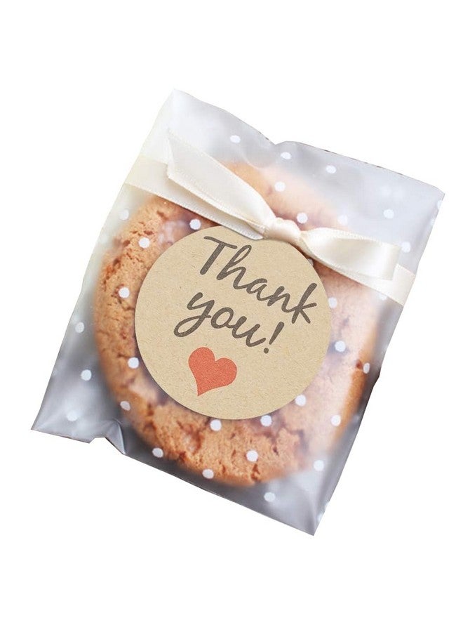 FLYTT Self Adhesive Cookie Bags Treat Bags, Resealable Cellophane Bags, White Polka Dot Individual Cookie Bags With Thank You Stickers For Gift Giving (5.5''X5.5'', 100 Pcs) - Image 1