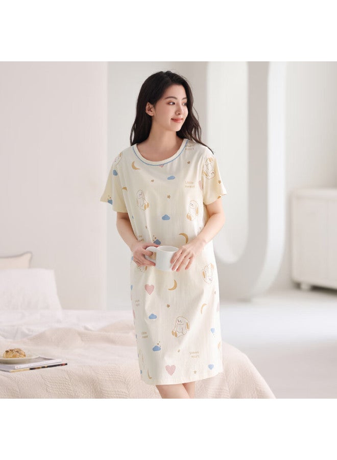 Fenton Fenteng Summer Korean Style New Loose Cotton Short-sleeve Nightgown Light Thin Women's Home Wear Light Apricot 2XL - Image 4
