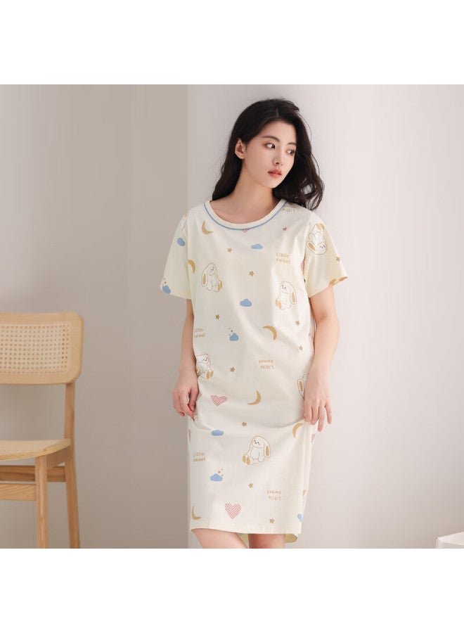 Fenton Fenteng Summer Korean Style New Loose Cotton Short-sleeve Nightgown Light Thin Women's Home Wear Light Apricot 2XL - Image 2