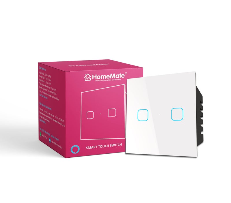 Home Mate HomeMate® WiFi 2 Gang Touch Switch | No Hub Required | Compatible with Alexa and Google Home | 15 A (1, White) - Image 1