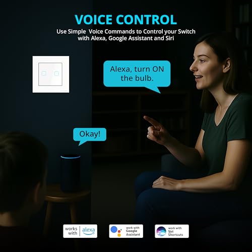 Home Mate HomeMate® WiFi 2 Gang Touch Switch | No Hub Required | Compatible with Alexa and Google Home | 15 A (1, White) - Image 5