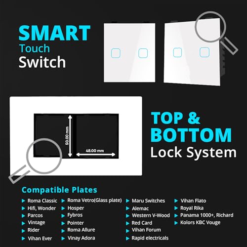 Home Mate HomeMate® WiFi 2 Gang Touch Switch | No Hub Required | Compatible with Alexa and Google Home | 15 A (1, White) - Image 2