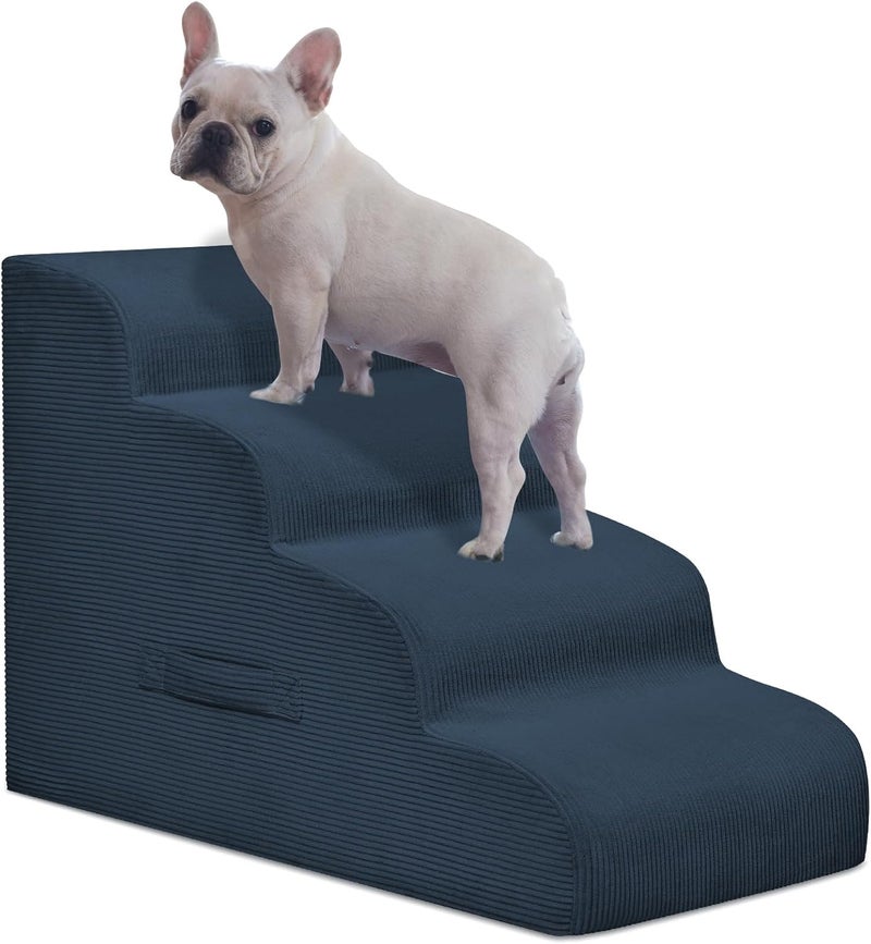 Mesa Lemon Dog Steps for Small Dogs, 4-Step Dog Ramp and Stairs for High Beds and Sofa, Non-Slip Pet Stairs Removable and Easy to Clean Cover, Navy - Image 1