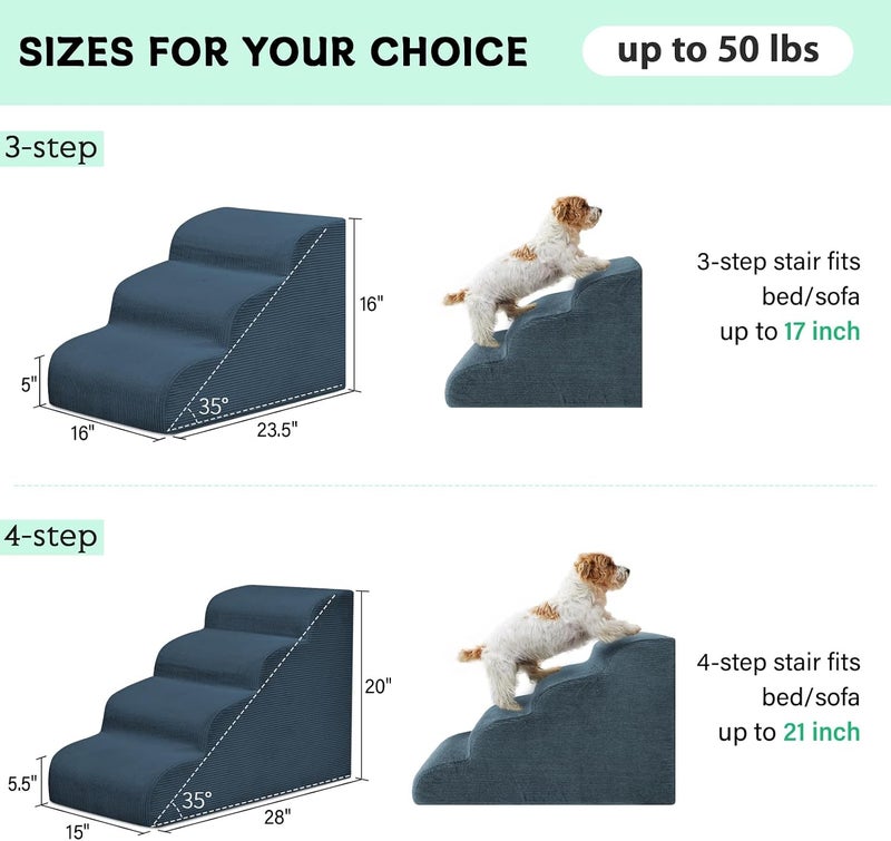 Mesa Lemon Dog Steps for Small Dogs, 4-Step Dog Ramp and Stairs for High Beds and Sofa, Non-Slip Pet Stairs Removable and Easy to Clean Cover, Navy - Image 4