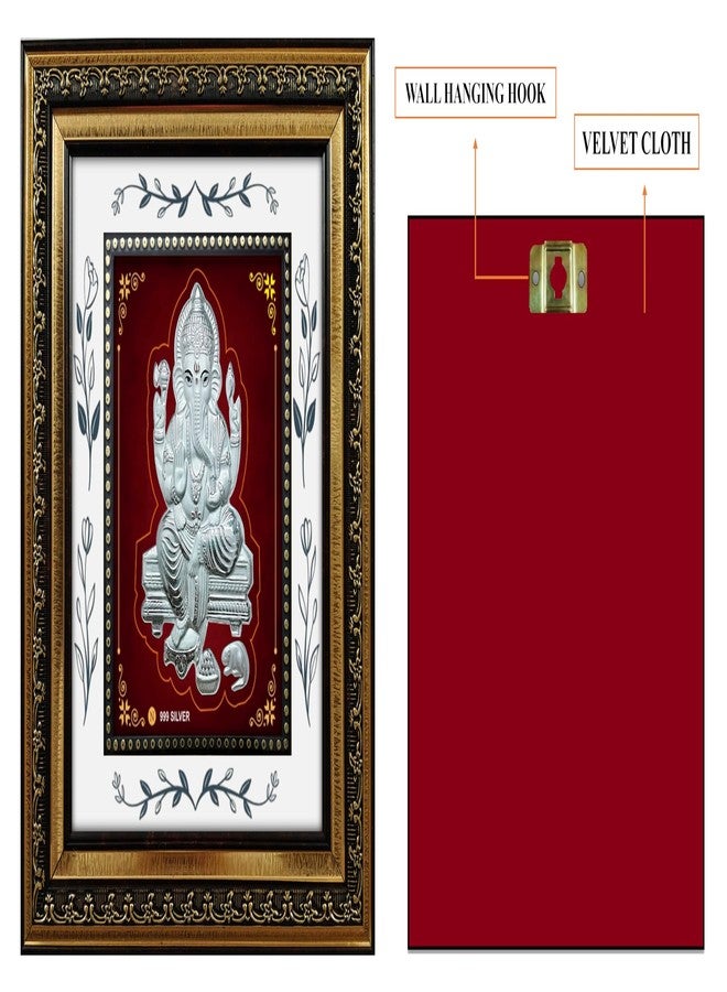 ARTSMINE Ganesha 999 Pure Silver Frame For Pooja Room | With Purity Certificate | H*L - 29 x 27 CM (11.5 * 10.5 Inch) | Religious Wall Decor Frame | Diwali Corporate & Return Gift - Image 4