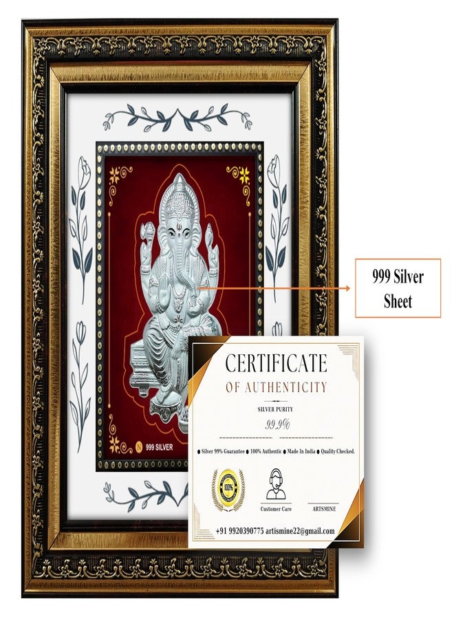 ARTSMINE Ganesha 999 Pure Silver Frame For Pooja Room | With Purity Certificate | H*L - 29 x 27 CM (11.5 * 10.5 Inch) | Religious Wall Decor Frame | Diwali Corporate & Return Gift - Image 3