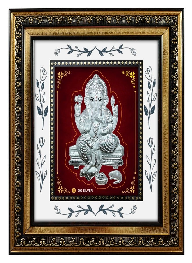 ARTSMINE Ganesha 999 Pure Silver Frame For Pooja Room | With Purity Certificate | H*L - 29 x 27 CM (11.5 * 10.5 Inch) | Religious Wall Decor Frame | Diwali Corporate & Return Gift - Image 1