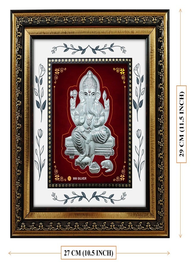 ARTSMINE Ganesha 999 Pure Silver Frame For Pooja Room | With Purity Certificate | H*L - 29 x 27 CM (11.5 * 10.5 Inch) | Religious Wall Decor Frame | Diwali Corporate & Return Gift - Image 2