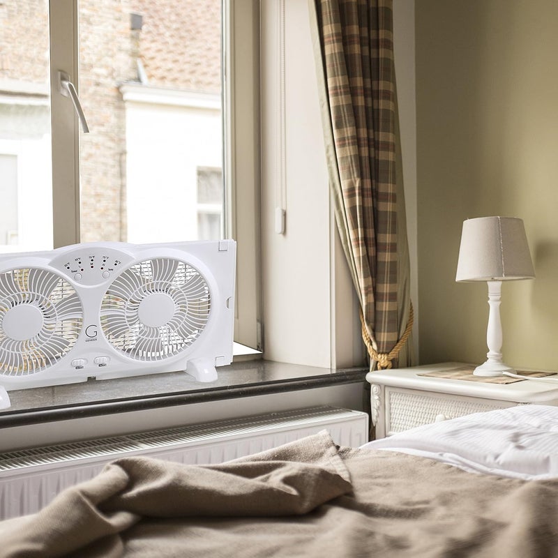 GENESIS Twin Fan High Velocity Reversible AirFlow Fan, LED Indicator Lights Adjustable Thermostat & Max Cool Technology, ETL Certified, White (A1WINDOWFAN) - Image 5