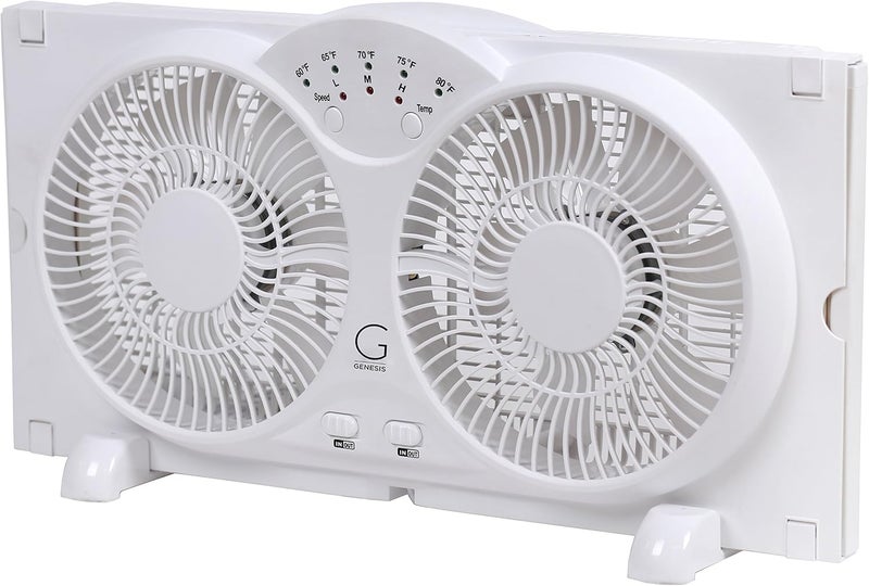 GENESIS Twin Fan High Velocity Reversible AirFlow Fan, LED Indicator Lights Adjustable Thermostat & Max Cool Technology, ETL Certified, White (A1WINDOWFAN) - Image 2