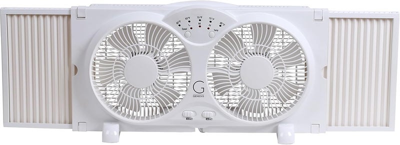 GENESIS Twin Fan High Velocity Reversible AirFlow Fan, LED Indicator Lights Adjustable Thermostat & Max Cool Technology, ETL Certified, White (A1WINDOWFAN) - Image 4