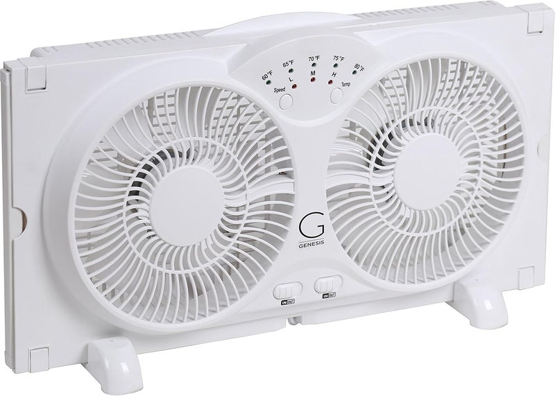 GENESIS Twin Fan High Velocity Reversible AirFlow Fan, LED Indicator Lights Adjustable Thermostat & Max Cool Technology, ETL Certified, White (A1WINDOWFAN) - Image 1