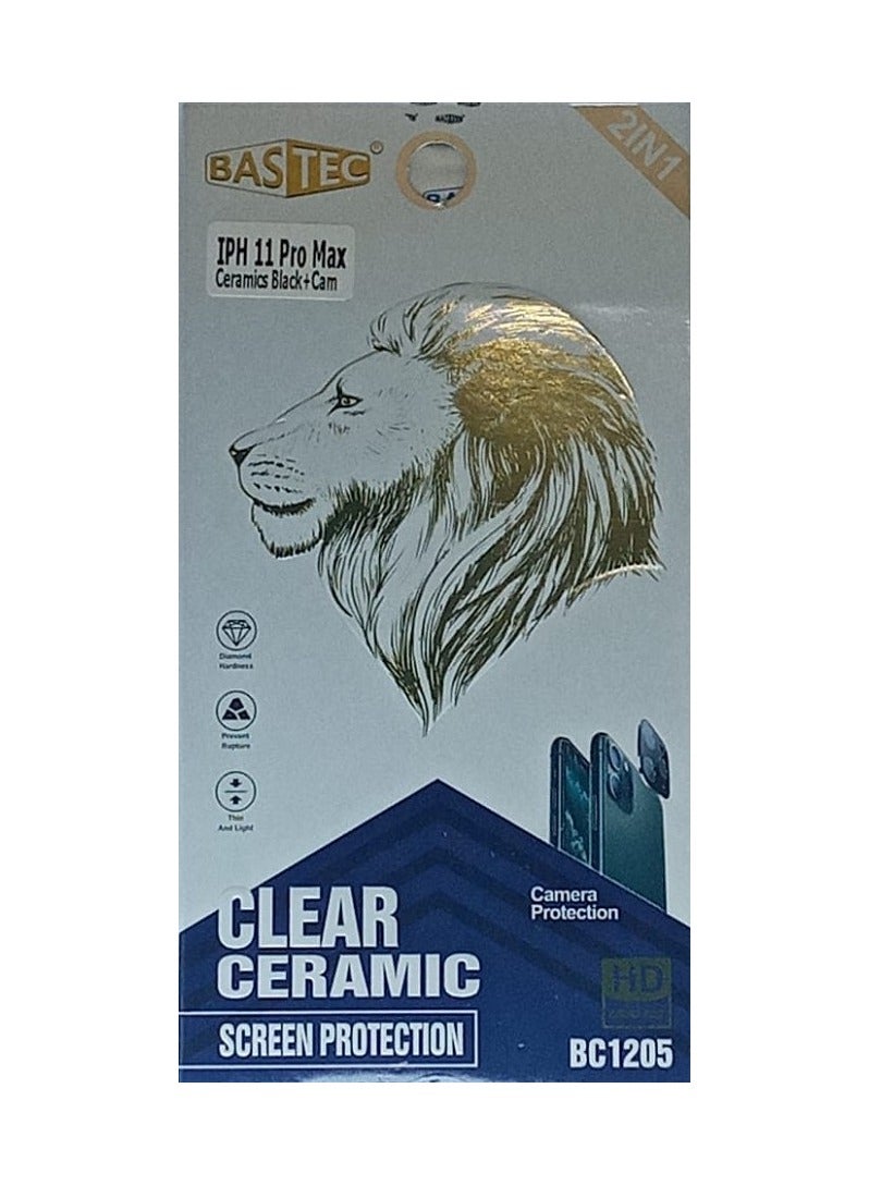 باس تيك واقي شاشة سيراميك شفاف 2 في 1 مع حماية للكاميرا لهاتف iPhone 11 Pro Max - Image 2