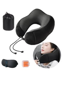 HomarKet Travel Pillow Kit Comfortable & Breathable Memory Foam Neck Pillow with 3D Sleep Mask, Earplugs and Luxury Bag  - Image 1