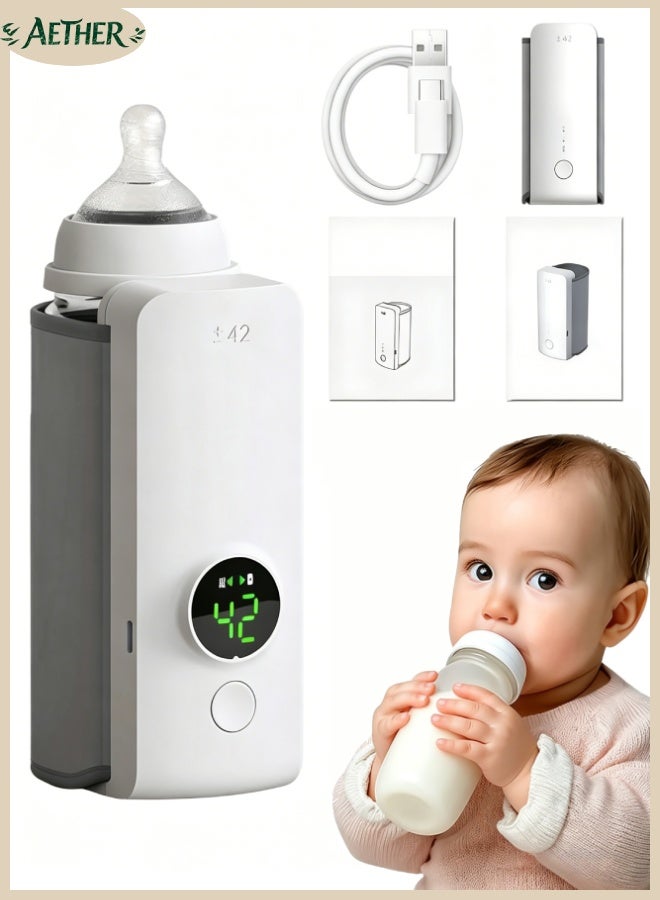 AETHER Portable Baby Bottle Warmer, 6-Level Precise Temperature Control with 20-Min Fast Heating, 2000mAh Battery Lasts Up to 4 Hours, Waterless Leak-Proof Design for Travel, Outdoor and Home Baby Feeding - Image 1