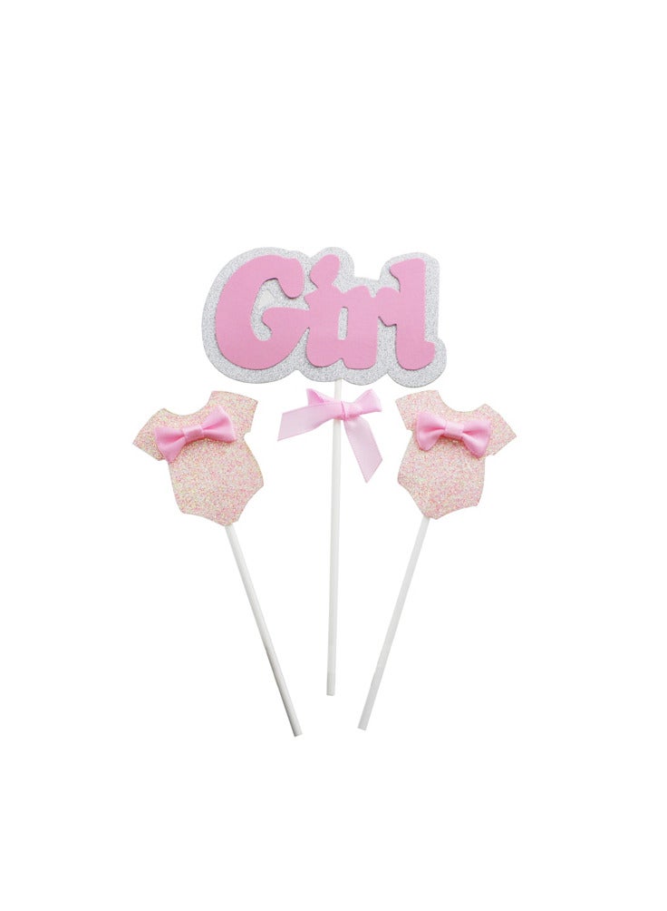 PARTY FUN Cake Topper Decoration - Set of 3 in Pink  - Image 1