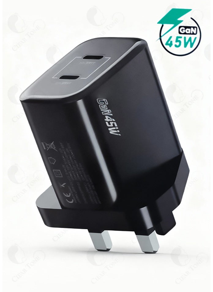 Best 45W GaN Super Fast Charger – UK 3-Pin Wall Plug Adapter | Dual Type-C Output with Smart Power Distribution & Smart Safety Chip | Ideal for Phones, Tablets & Laptops - Image 1
