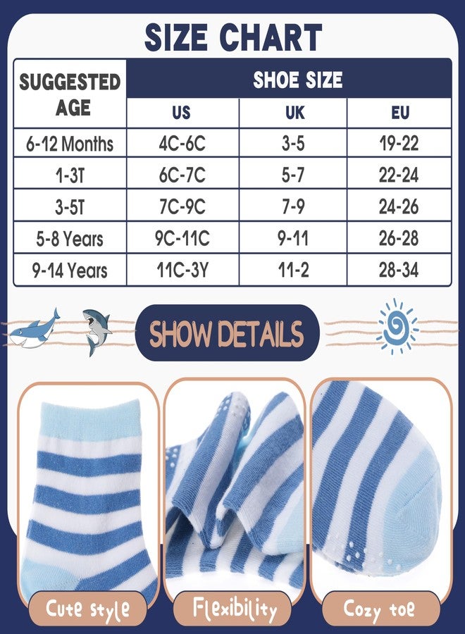 ANTSANG Baby Boys Grips Socks Kids Toddlers Infants Non Slip/Anti Skid Crew Cotton Socks 12 Pairs, Blue Striped(12 Pairs), 3-5T - Image 4