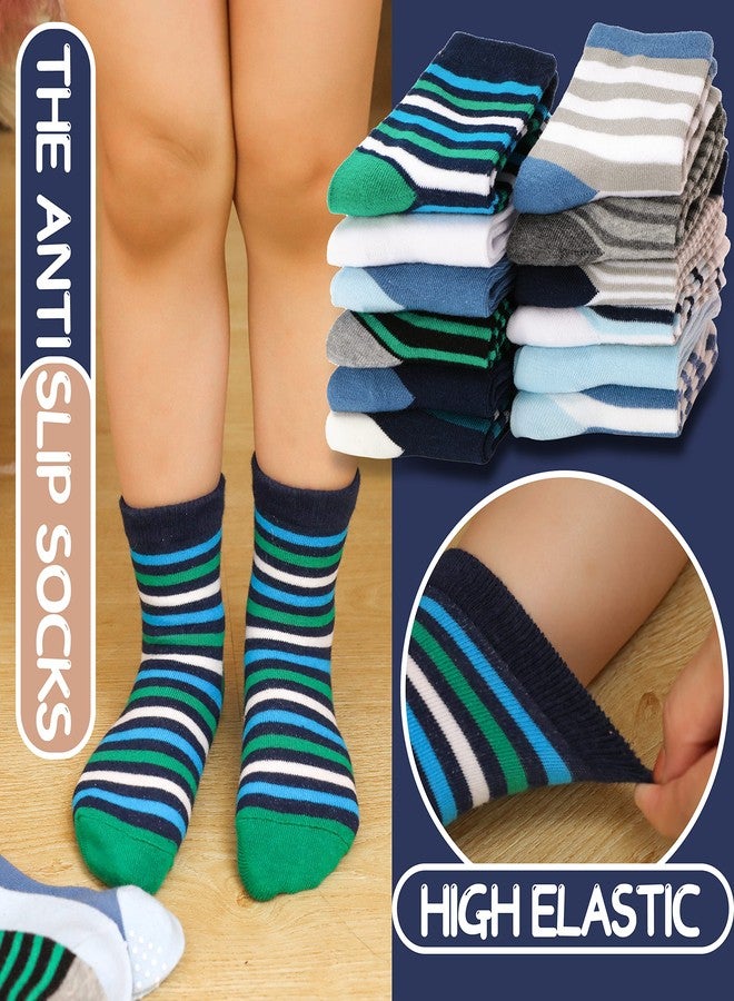 ANTSANG Baby Boys Grips Socks Kids Toddlers Infants Non Slip/Anti Skid Crew Cotton Socks 12 Pairs, Blue Striped(12 Pairs), 3-5T - Image 2