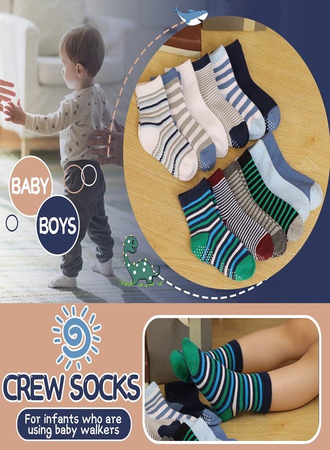 ANTSANG Baby Boys Grips Socks Kids Toddlers Infants Non Slip/Anti Skid Crew Cotton Socks 12 Pairs, Blue Striped(12 Pairs), 3-5T - Image 5