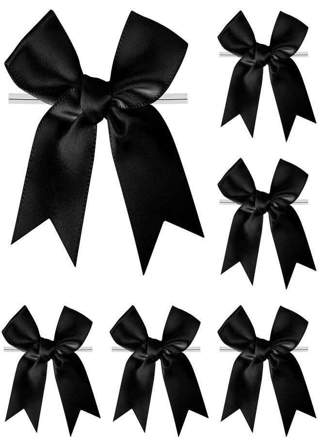 comosso Twist Tie Bows, Satin Ribbon Bows - 3 Inches, 50-Pack for Treat Bags Gift Wrapping Basket Crafts Wedding Baby Shower Brithday Christmas Party Decorations (Black) - Image 1