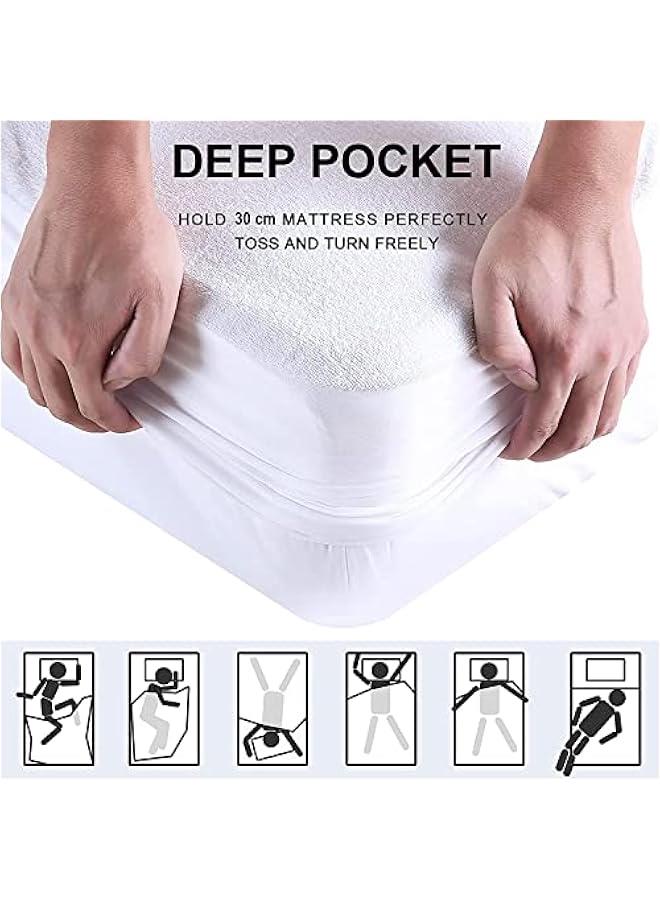 MOXO Premium  Waterproof Mattress Protector Mattress Cover Breathable Fabric Cooling Mattress Pad Cover Smooth Soft Noiseless Washable Fitted 30CM Deep Pocket Queen Plus Size 180x20030CM) - Image 5