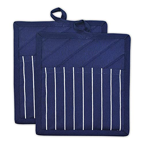 DII Professional and Commercial Grade, Chef Stripe Kitchen, Potholders, Nautical Blue - Image 1