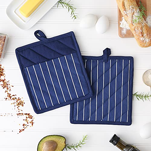 DII Professional and Commercial Grade, Chef Stripe Kitchen, Potholders, Nautical Blue - Image 3