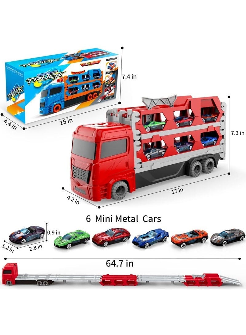 جايزهو شاحنة لعب للأطفال مع طرد سباق المسار مع 6 قطعة السيارات ، تشوه المنجنيق و للطي تخزين سيارة ، 1.64 متر لعب سيارة المسار لعمر 3 + سنة الأطفال (أحمر) - Image 2