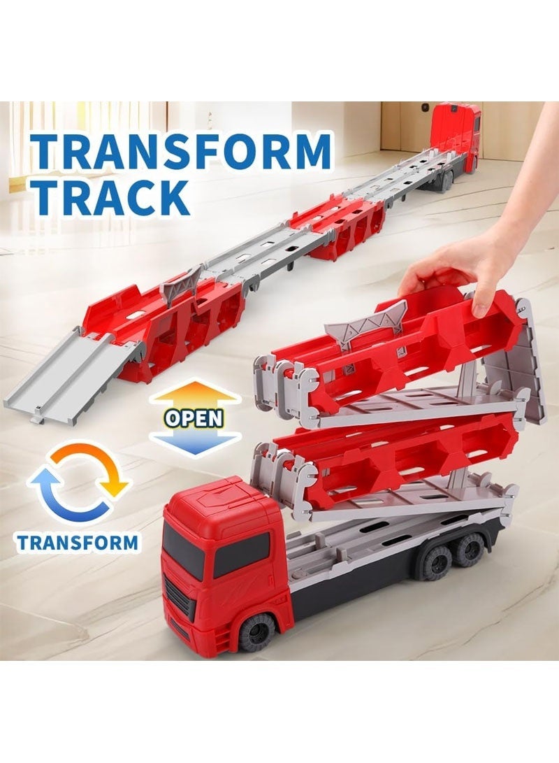 جايزهو شاحنة لعب للأطفال مع طرد سباق المسار مع 6 قطعة السيارات ، تشوه المنجنيق و للطي تخزين سيارة ، 1.64 متر لعب سيارة المسار لعمر 3 + سنة الأطفال (أحمر) - Image 3
