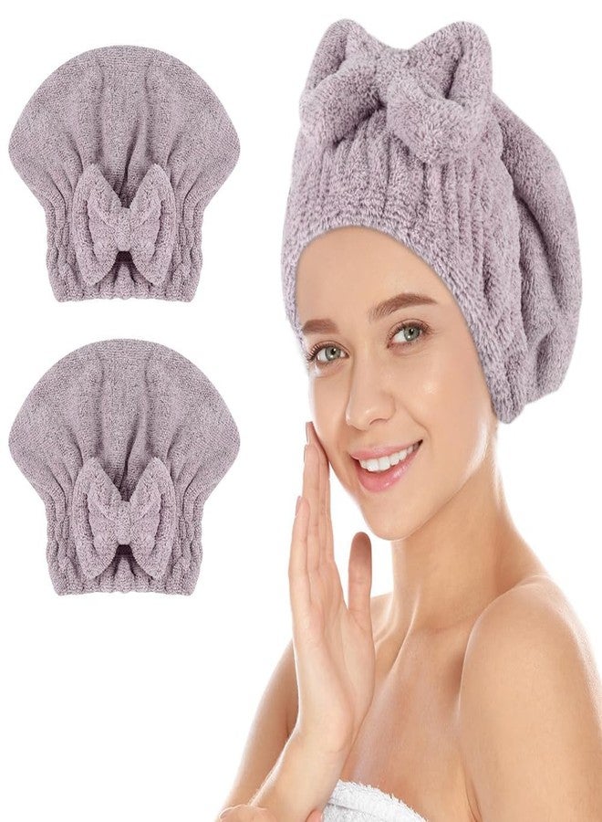 SUNLAND Large Microfiber Hair Drying Caps with Bow knot Fast Drying Shower Cap Soft and Absorbent hairWrap Hair Turban Bath Caps for Curly Thick and wet Hair 11 X 13.4 inch 2 Pack Purple - Image 1