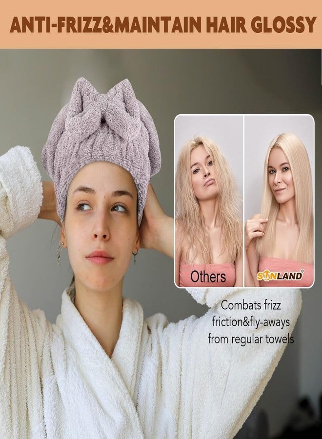 SUNLAND Large Microfiber Hair Drying Caps with Bow knot Fast Drying Shower Cap Soft and Absorbent hairWrap Hair Turban Bath Caps for Curly Thick and wet Hair 11 X 13.4 inch 2 Pack Purple - Image 4
