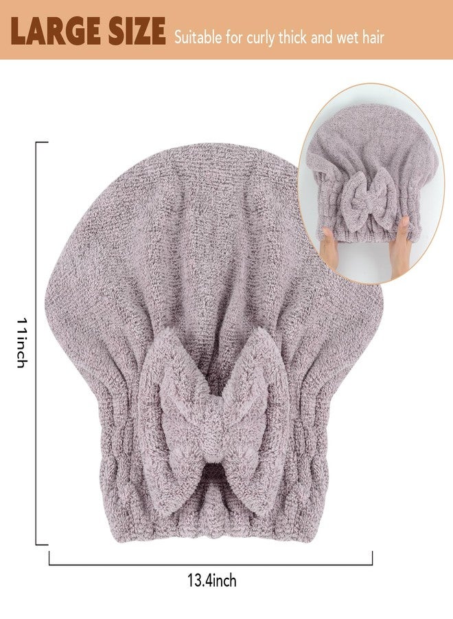 SUNLAND Large Microfiber Hair Drying Caps with Bow knot Fast Drying Shower Cap Soft and Absorbent hairWrap Hair Turban Bath Caps for Curly Thick and wet Hair 11 X 13.4 inch 2 Pack Purple - Image 2