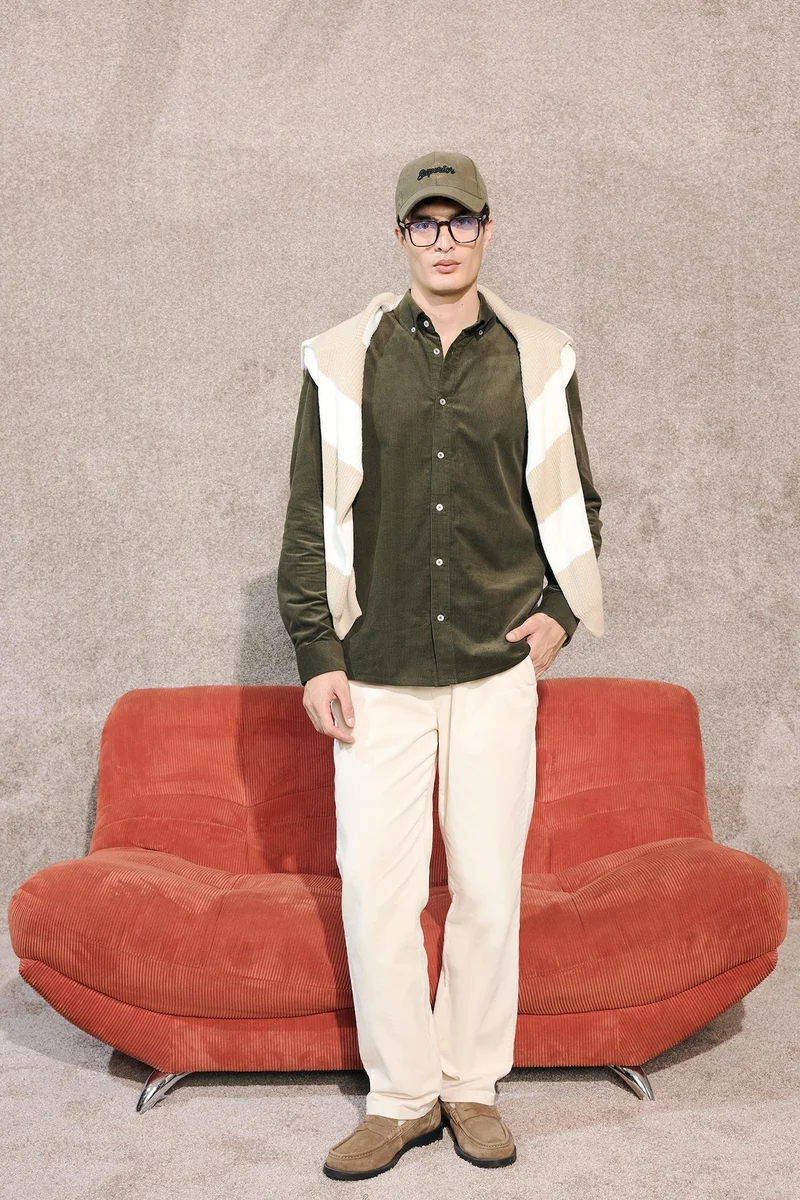 ديفاكتو Regular Fit Polo Shirt Velvet Long Sleeve Shirt