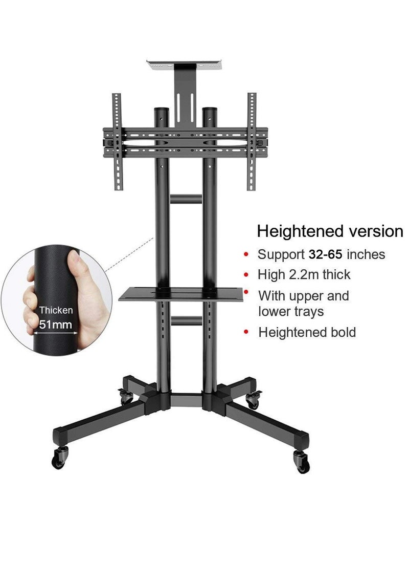 FlashHawk Mobile TV Stand Cart with Shelf and Wheels - Fits 32-65 Inch TVs, Height Adjustable Mobile TV Mount up to 45KG for Outdoor, Home, Office  - Image 2