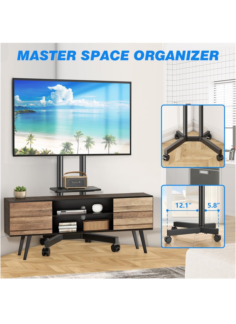 FlashHawk Mobile TV Stand Cart with Shelf and Wheels - Fits 32-65 Inch TVs, Height Adjustable Mobile TV Mount up to 45KG for Outdoor, Home, Office  - Image 3